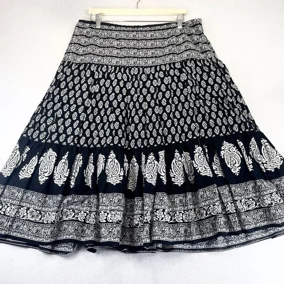 Chaps Skirts Chaps Womens Black White Paisley Print Boho